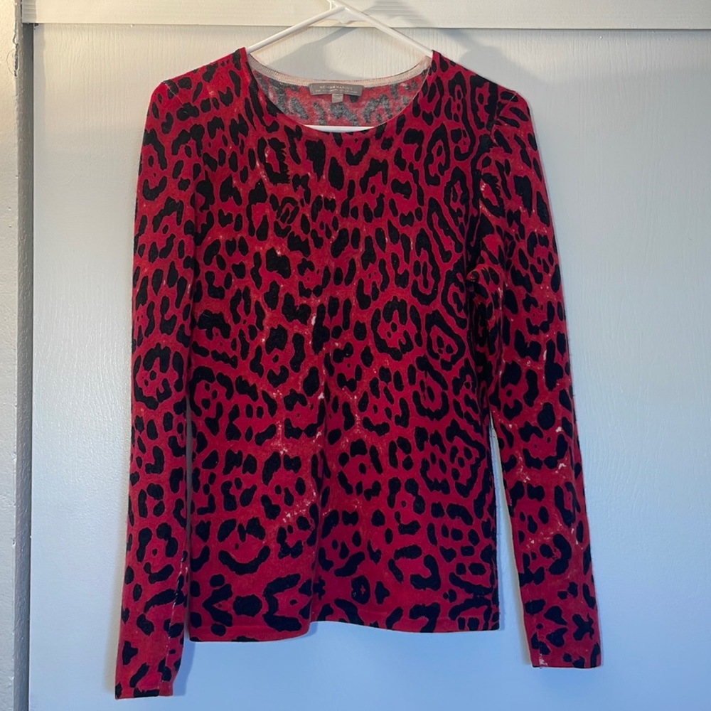 Neiman Marcus Cashmere Red leopard print sweater